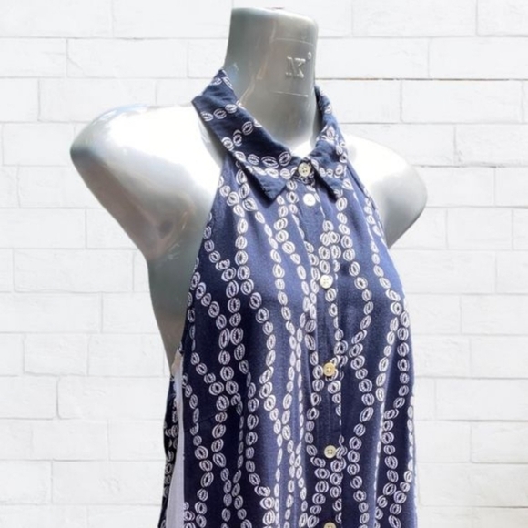 TRISTAN Collared Sleeveless Open Back Blue & White Top Size XS - Picture 2 of 10